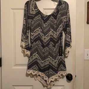 Black and white patterned romper